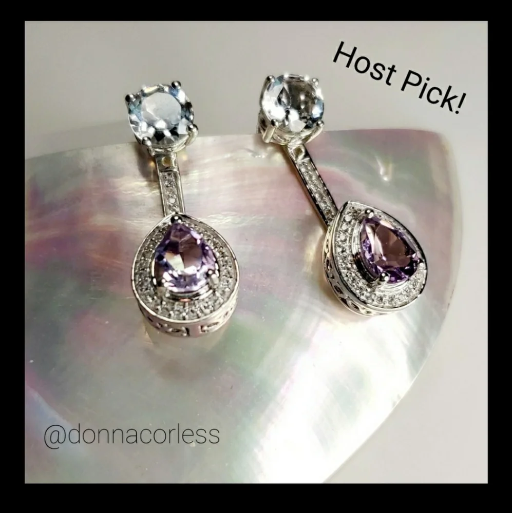 Rose de France Amethyst White Topaz Earrings NWT